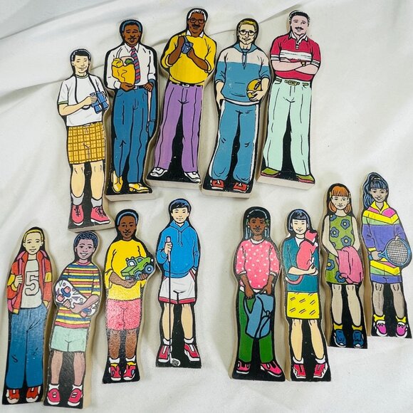 Vintage Inspired Wooden Children Figurines Set Wedgies Career Lot of 13 - Picture 8 of 16